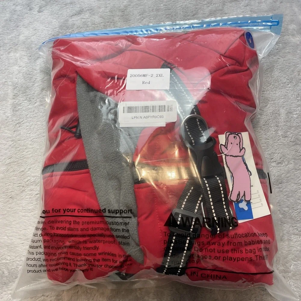 NIP Full Body Dog Coat Turtleneck Windproof Winter Snowsuit Size XXL Red 72 lbs